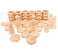 Nins, anillas y monedas. madera natural set de 60 piezas