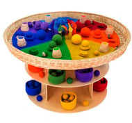 Ensemble de plateau rond en osier et table à double bobine L'ensemble