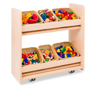 Meuble Montessori d'exposition pour paniers avec 4 roues