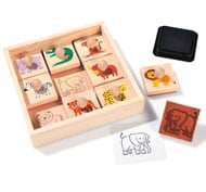 Cofre sellos de madera + entintador animales de la sabana el conjunto