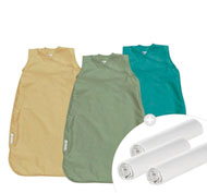 3 sacos de dormir pequeños ultraligeros + 3 sábanas bajeras de punto el conjunto
