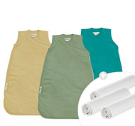 3 sacos de dormir pequeños de algodón + 3 sábanas bajeras de punto el conjunto