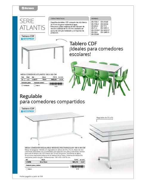 Mesas para comedores escolares