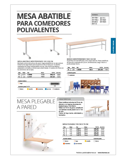 Mesas para comedores escolares
