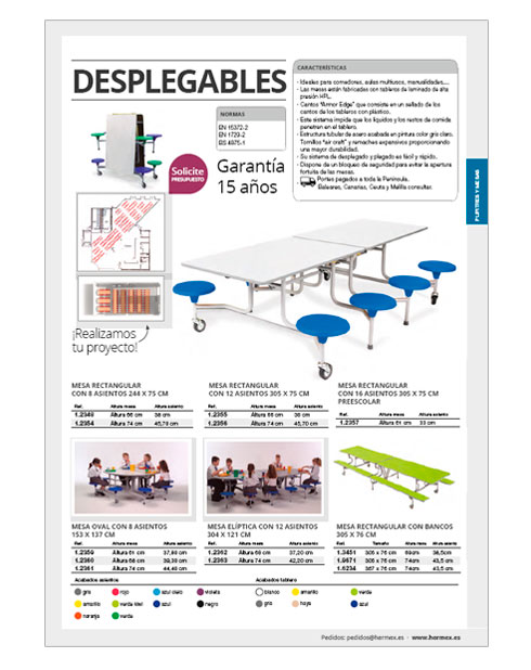 Mesas para comedores escolares