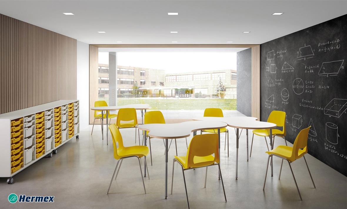 Aulas de Educación Primaria - Mesas Trebol y sillas